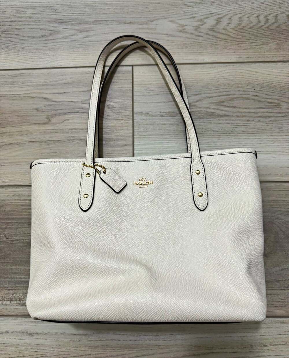 Coach Mini City Zip Tote Chalk White Crossgrain Leather Gold Hardware F22967